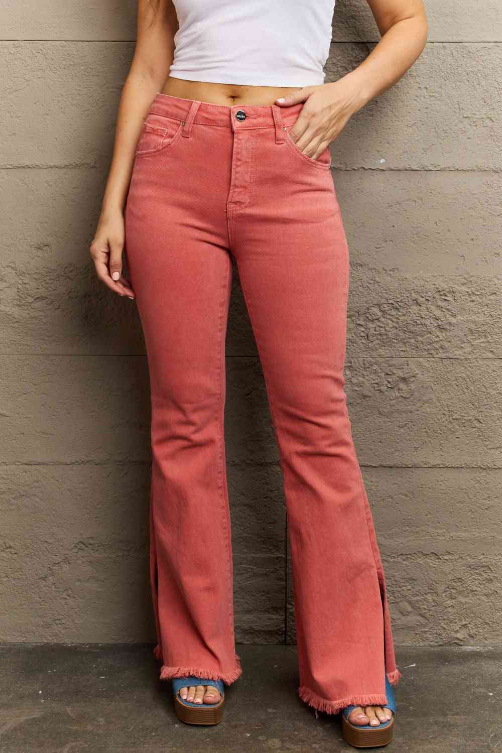 RISEN Bailey Full Size High Waist Side Slit Flare Jeans - Moonlight Boutique