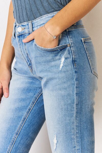 Kancan High Rise Distressed Slim Straight Jeans - Moonlight Boutique