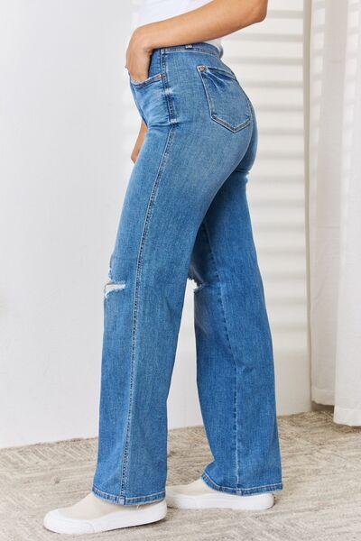 Judy Blue Full Size High Waist Distressed Straight-Leg Jeans - Moonlight Boutique