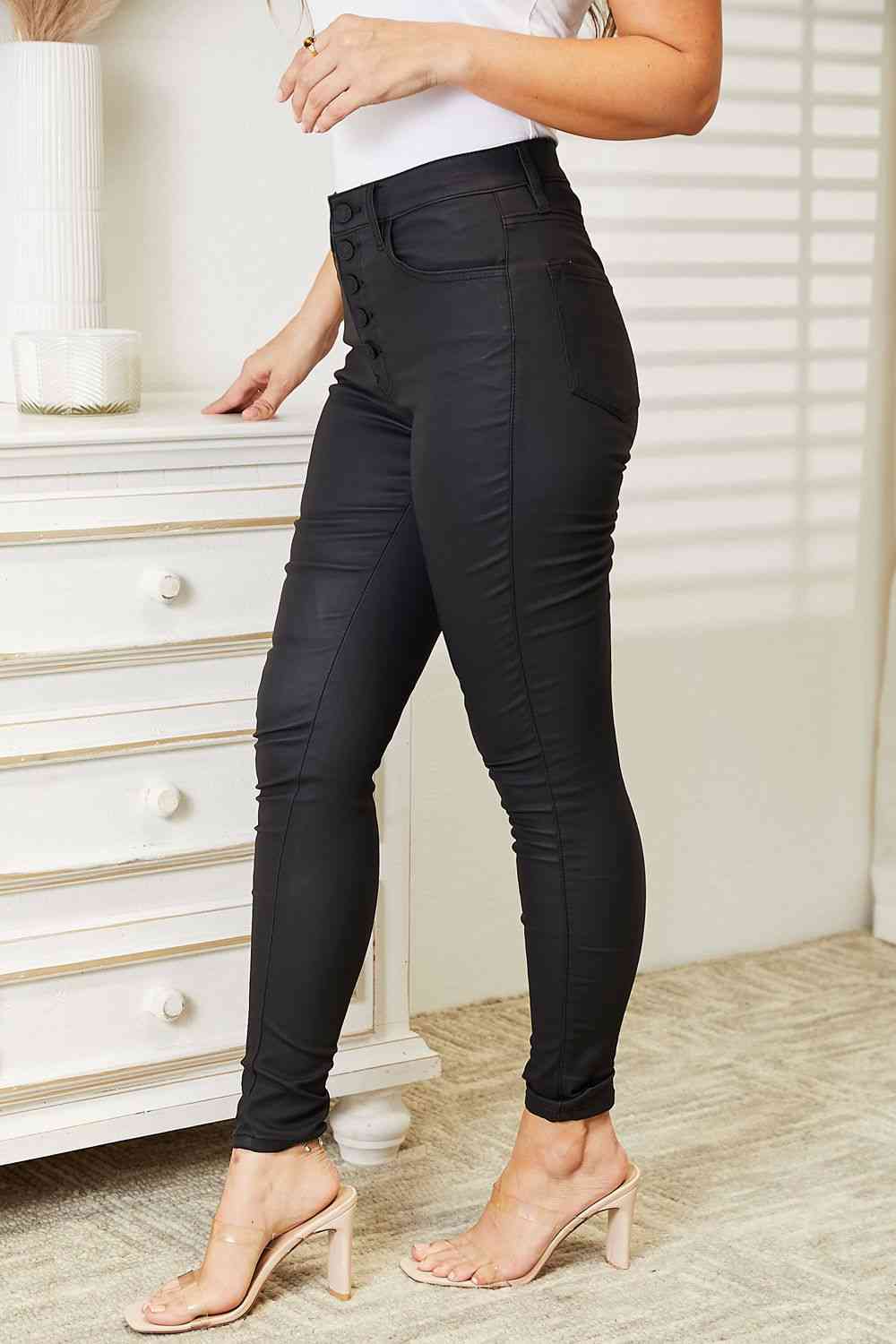 Kancan Full Size High Rise Black Coated Ankle Skinny Jeans - Moonlight Boutique