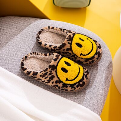 Melody Smiley Face Leopard Slippers - Moonlight Boutique