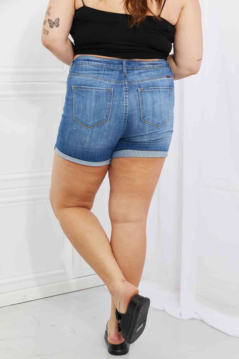 Kancan Full Size High Rise Medium Stone Wash Denim Shorts - Moonlight Boutique