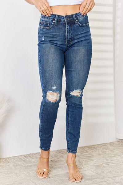 Judy Blue Full Size High Waist Distressed Slim Jeans - Moonlight Boutique