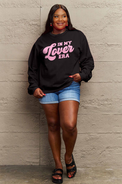 Simply Love Full Size IN MY LOVER ERA Round Neck Sweatshirt - Moonlight Boutique