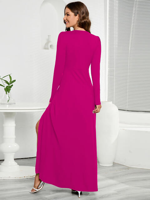 V-Neck Long Sleeve Split Dress - Moonlight Boutique