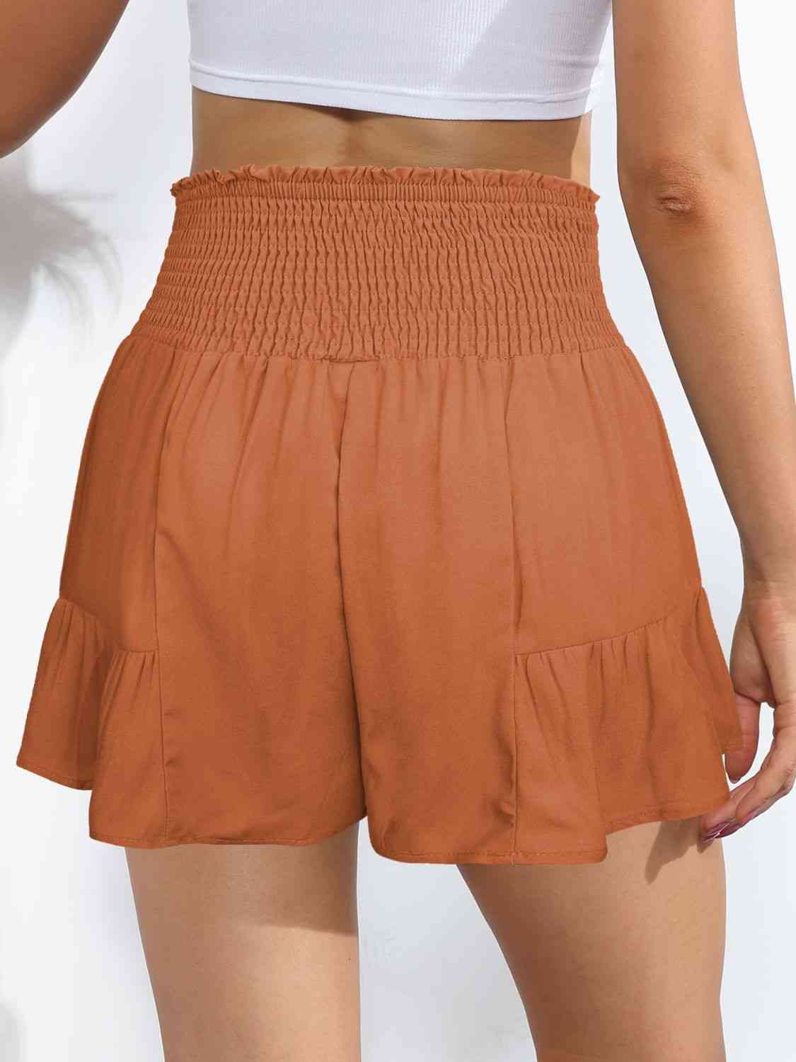 Smocked Tie-Front High-Rise Shorts - Moonlight Boutique