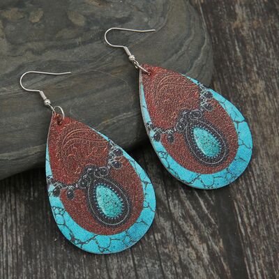 PU Leather Iron Hook Teardrop Earrings - Moonlight Boutique