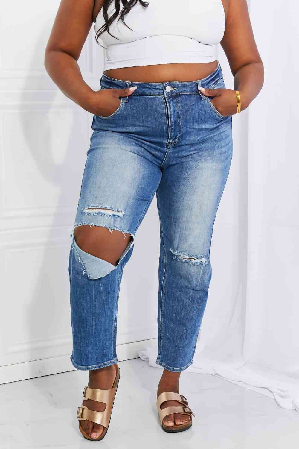 RISEN Full Size Emily High Rise Relaxed Jeans - Moonlight Boutique