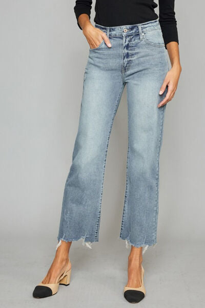 Kancan High Waist Raw Hem Cropped Wide Leg Jeans - Moonlight Boutique