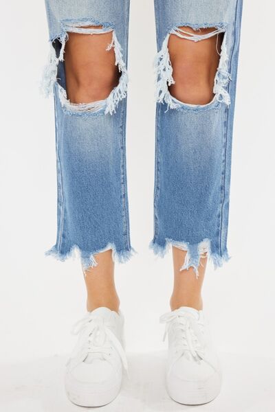 Kancan High Waist Chewed Up Straight Mom Jeans - Moonlight Boutique