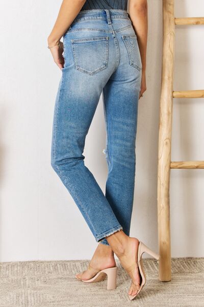 Kancan High Rise Distressed Slim Straight Jeans - Moonlight Boutique