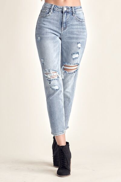 RISEN Distressed Slim Cropped Jeans - Moonlight Boutique