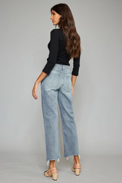 Kancan High Waist Raw Hem Cropped Wide Leg Jeans - Moonlight Boutique