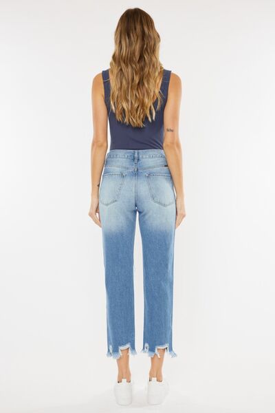 Kancan High Waist Chewed Up Straight Mom Jeans - Moonlight Boutique