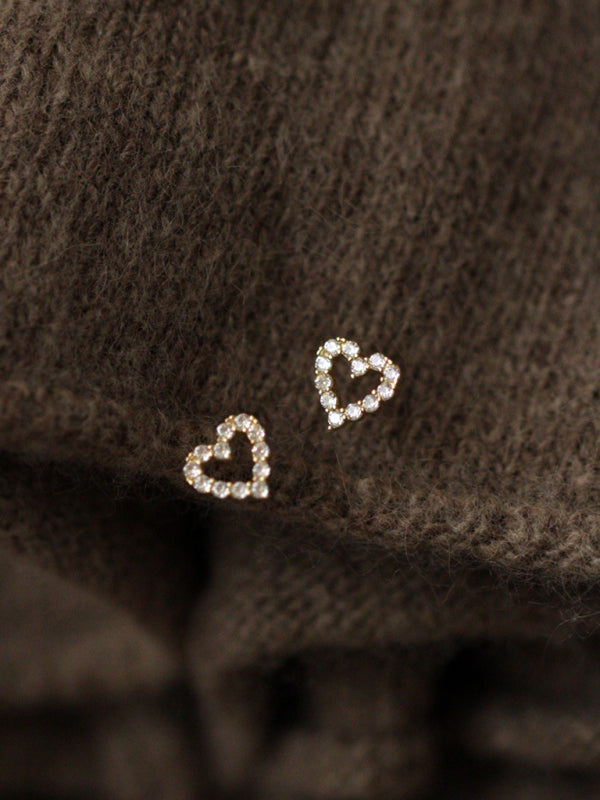 New full diamond princess style hollow love heart cute daily mini earrings - Moonlight Boutique