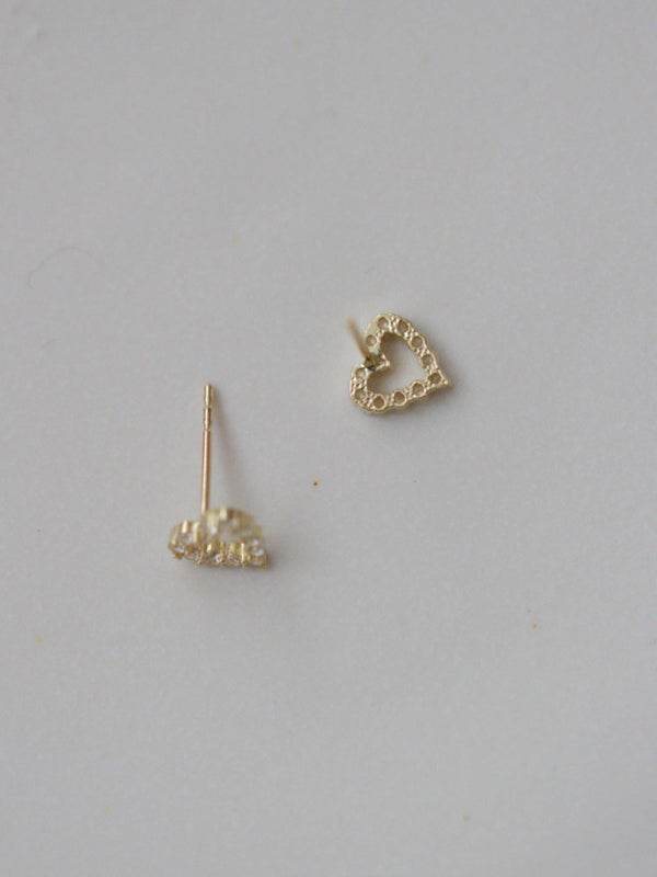 New full diamond princess style hollow love heart cute daily mini earrings - Moonlight Boutique